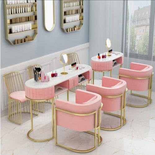 Ins net red marble nail table and chair set single double light luxury nail table simple modern nail table