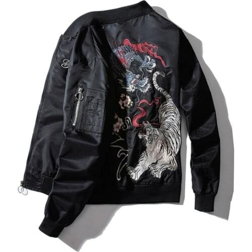 Sukajan Bomber Jacket Men Yokosuka Souvenir Japan Anime Embroidered MA1 Coat Dragon Tiger Boys Baseball Cloth 2021 Spring Winter