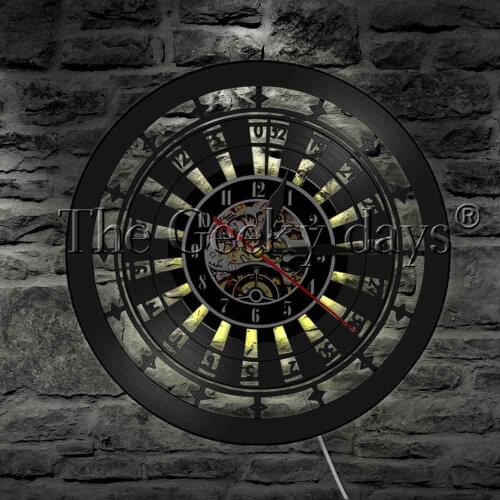 Roulette Entertainment Gambling Vinyl Record Wall Clock With LED Backlight Playing Card Poker Game Decorative Lighting
