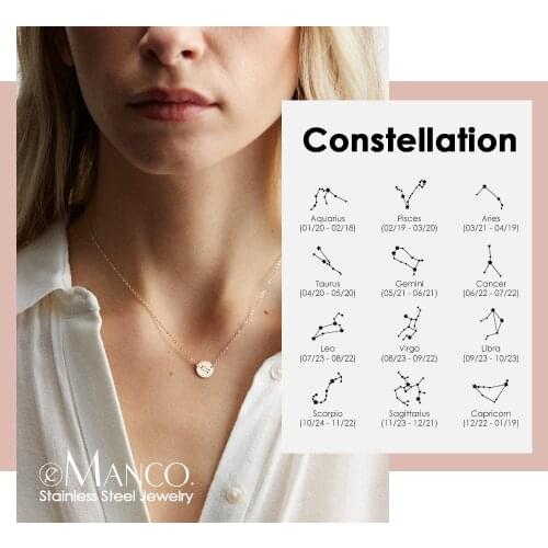E-Manco 316L Stainless Steel Necklaces Engrave Constellation Pendants Necklace for women Minimalist Necklace Jewelry