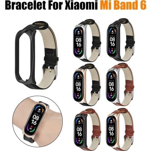 For Xiaomi Mi Band 6 Leather Strap Bracelet Watchbands Smart Watches Bands xaomi xiomi xiami band6 miband