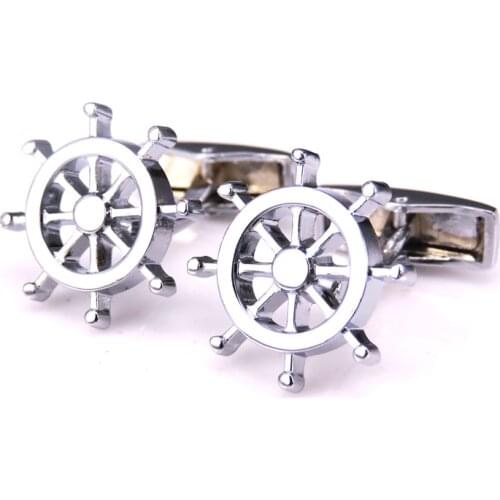 HYX Luxury shirt cufflink Silvery rudder Pattern Round Golden Luxury Vintage Wedding Mens Cufflinks For Shirt