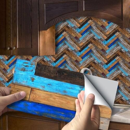 Self Adhesive Wood Wallpaper 3d Sticker Waterproof PVC Kitchen Backsplash Wallpaper Peel and Stick Wood Grain Tile Stickers