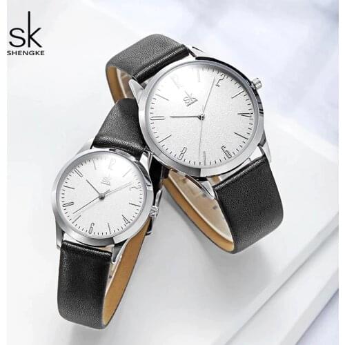 Shengke 2021 Fashion Leather Women Men Couple Watches Set Luxury Lovers Quartz Female Male Wrist Watch Reloj Mujer Hombre