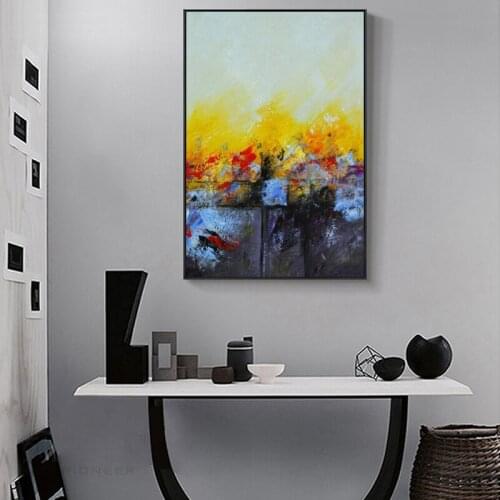 Modern Abstract Art Yellow and Red Oil Painting on Canvas Posters and Prints Wall Art Pictures for Living Room Decor No Frame