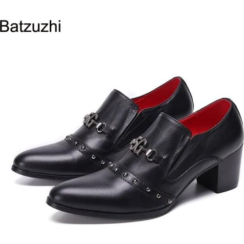 Batzuzhi Korean Style Gentleman Men Shoes Pointed Toe Genuine Leather Oxford Shoes 7cm High Heels Party Shoes Men,Big Size 38-46