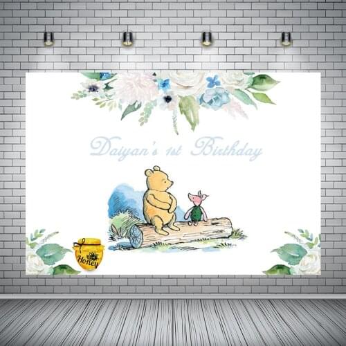 Studio Hand Painted Hunny Bear Honey Photography Background Custom Birthday Party Vinyl Photo Backdrop Child background Shoot