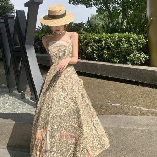 Vintage Casual Sundress Female Beach Dress Long Backless Women Temperament Dress Summer 2021 Boho Sexy Floral Dress