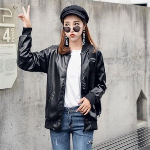 European Style O Neck PU Leather Jacket New Fashion Motorcycle Leather Outwear Women Slim Biker Coat Basic Streetwear HC121
