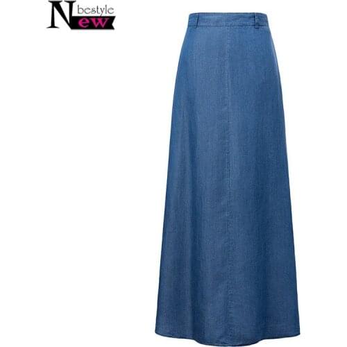 Newbestyle Women Casual Loose High Waist Denim Long Skirt Fashion Natural Female Jeans Denim Skirt Party Wedding Saias Feminina