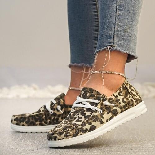 2021 Women Sneakers Canvas Shoes Solid Leopard Breathable Casual Sneakers Woman Flats Lace Up Round Toe Womens Vulcanize Shoes