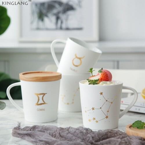 1pc KINGLANG White Ceramic 12 Zodiac Ceramic Big Mug Milk Mug Office Water Lover Mug