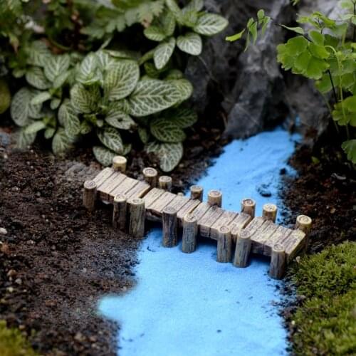 2PCS Wooden Bridge Grey Yellow Miniatures Fairy Figurines Resin Bonsai Micro Landscape DIY Crafts Fairy Garden Decoration