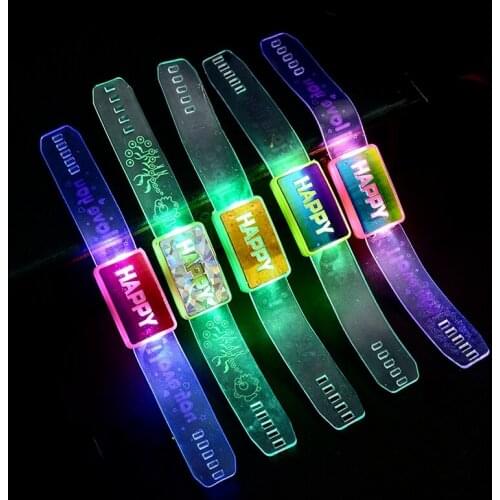 24pcs Luminous Flash Happy Wristband Birthday Party Dance Holiday Show Creative Art Children Bracelet Toy Boy Girl