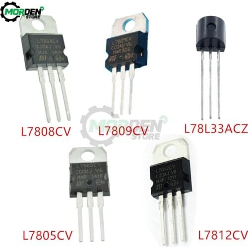 5Pcs Transistor Voltage Regulator L7805CV L7808CV L7809CV L7812CV L78L33ACZ TO-220 Triode IC Chip