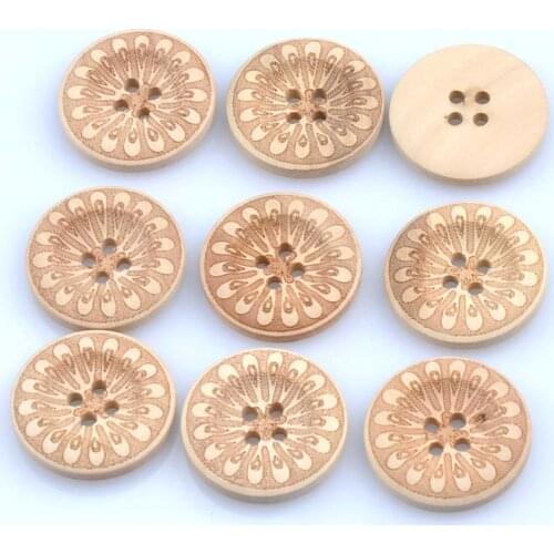 Natural Round Flower pattern Wooden Sewing Buttons for Handmade Scrapbooking Craft and Clothing 50pcs 25mm MT0970