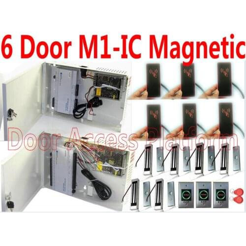 6 Door Controller MF IC Card Magnetic lockWeb Interface login panel Access controller pcb M1 IC card reader+UPS Power supply kit