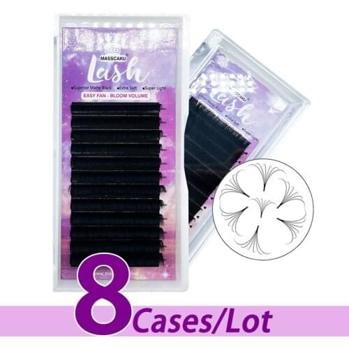 8pcs/lot MASSCAKU fast fanning eyelash extensions self blooming lash 0.05/0.07 eyelash extension tray cashmere easy fan lashes