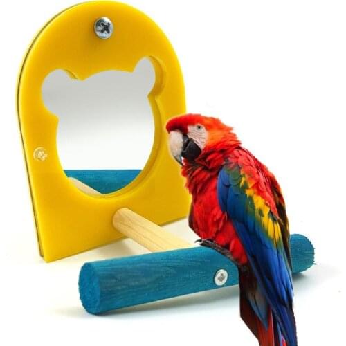 Acrylic Mirror Pet Bird Parrot Toy Perches Paw Grinding Wood Standing Bar Rack Suitable For Small Animals Wooden Small Mirror