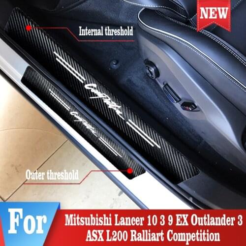 4pcs/set Car Door Sill Sticker PU For Mitsubishi Competition Auto Welcome Pedal Protector Stickers Auto Styling Accessories