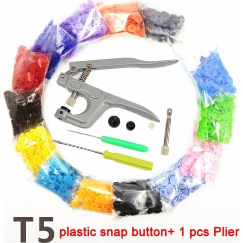 Free Shipping 200 sets T-5 Size 20 Plastic Snaps Button Snap fasterner+ 1 Set Metal Press Pliers Tools for T3 T5 T8 Kam Button