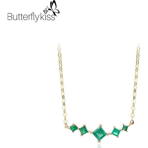 BK Emerald Necklace With Genuine Gold 585 18K Yellow Gold Emerald Gemstones Pendant Necklace Luxury Jewelry Gift For Women
