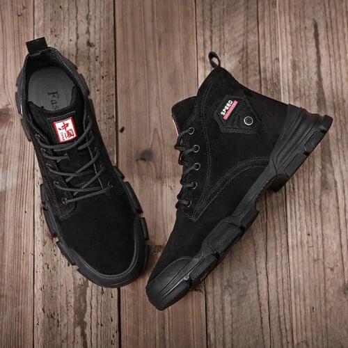 2019 new mens leather boots autumn and winter plush boots warm shoes high-top snow ankle boots comfortable safety work boots