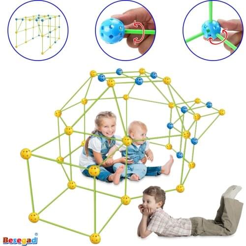 Children Fort Building Kit Construction Fort Toys DIY 3D Building Castles Play House Tent Rocket with Cloth Toys for Kids Gifts