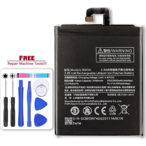 For Xiao Mi Phone Battery BM3A For Xiaomi Note 3 Replacement Battery 3400mAh High Capacity Phone Battery With Tools