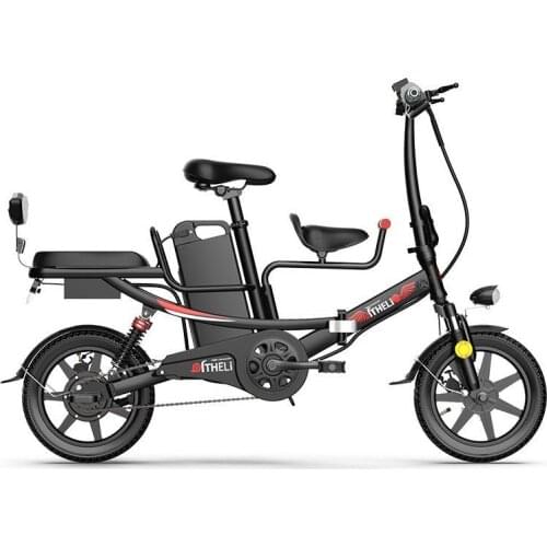 14 Inch Carbon Electric Bike Bicycles 48V 350W 90KM White/Black/Red Parent-child Seat Smart Foldable Electric Bicycle Scooter