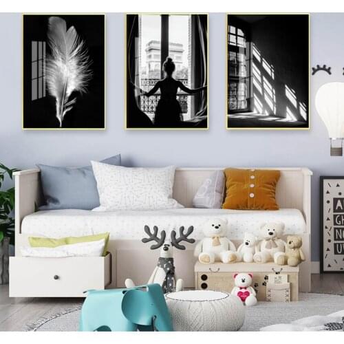 Canvas Painting Scandinavian Decoration Pictures Guardian Angel Poster and Print Angel Woman White Wings Wall Art White Feather