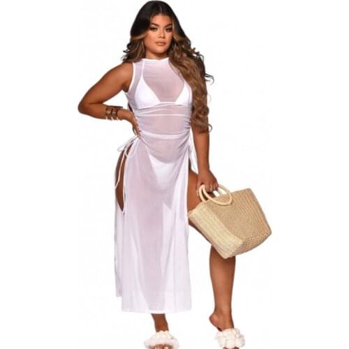 Bikini Set Cover Up Women Swimwear Bra Underwear And Robes Summer Fashion Sexy Bandage Mesh Beach Bikini Set Cover Up Dress 2021