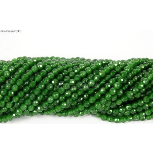 Natural Dark Green Ja-de Gems Stones 2mm Faceted Round Spacer Seed Beads 15.5'' Strand for Jewelry Making Crafts 5 Strands/Pack