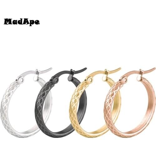 MadApe 2019 New Anti-Allergic Titanium Stainless Steel Hoop Earrings Reticulate Rhombus Hoops Earrings For Women & Men Jewelry