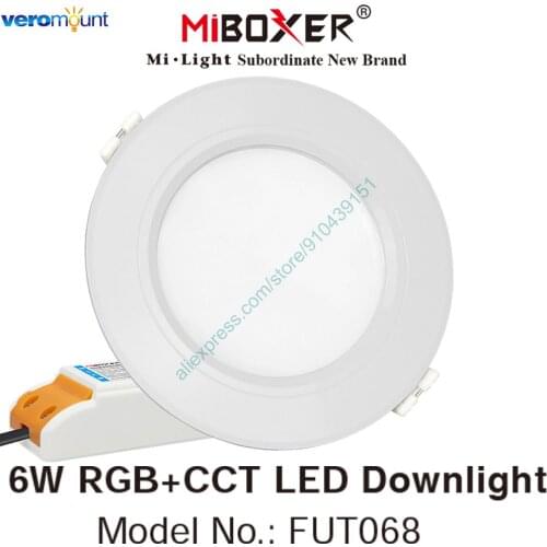 MiBoxer FUT068 6W Smart RGB+CCT Downlight with Driver AC 110V 220V 2.4G Wireless RF Remote WiFi APP Alexa Google Voice Control