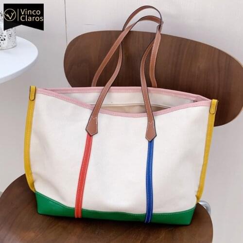 Fashion Panelled Canvas Casual Tote Bags for Women Large Shoulder Bag Shopping Designer Handbags Eco-friendly Sac A Main Bolsas