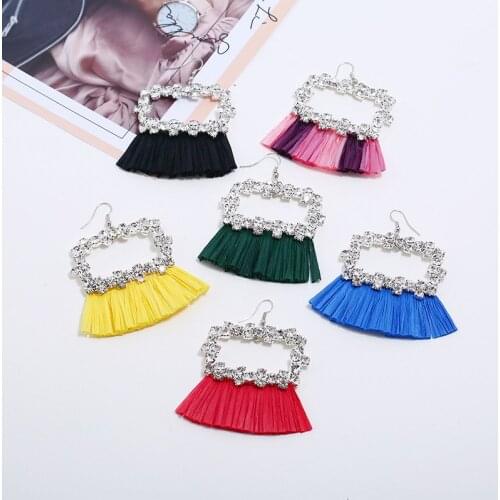 Fashion Simple Exquisite Rectangular Hollow Rhinestone Crystal Earrings Personality Creative Women Ornate Wire Tassel Earrings