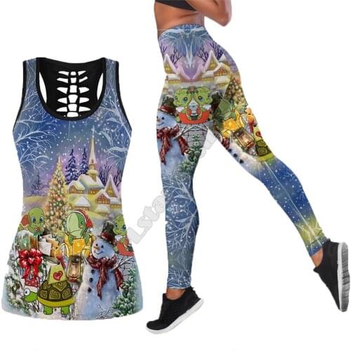 Sea turtle Polynesian 3D Printed Hollow Out Tank Legging Suit sexy Yoga Fitness Soft Legging Summer Women For Girl 43