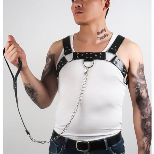 Men Leather Harness Bondage Gay Punk Female Gothic Belt Exotic Straps Half Body Chest Shoulder Belt Fetish Gay BDSM Suspenders