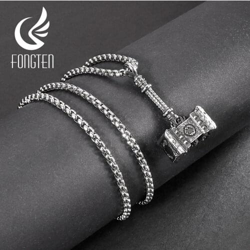 Fongten Hammer Shape Men Pendant Necklace Black Stainless Steel Punk Fashion Male Necklaces Jewelry 2021