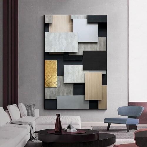 Black and White Blocks Canvas Painting Minimalist Abstract Posters and Print Cuadros Wall Art Picture for Living Room Home Decor