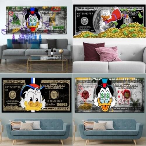 Disney Scrooge McDuck Donald Duck Cartoon Wall Art Inspirational Canvas Painting Wall Art Cartoon Poster Money Print Gift Art