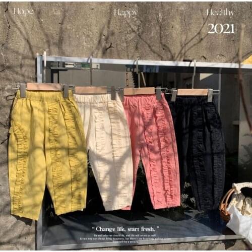 2021 new style girls boys ruffles pants cotton spring fashion kids long pants 2-7t YL581