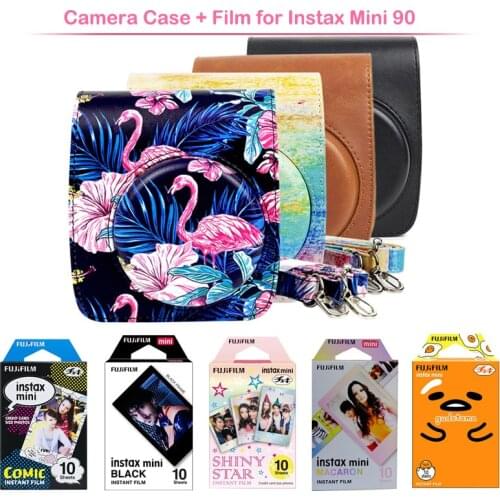 Geniune Fujifilm Instax Mini Instant Color Film with Protective PU Leather Camera Case Bag for Fuji Instax Mini 90 Camera