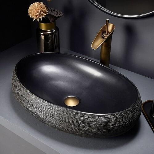 Oval China Procelain wash basin sink ceramic art sinks Countertop wash basin ceramic bathroom sinks wash basin black