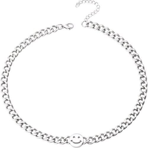 Simple Fashion Stainless Steel Punk Trendy Cartoon Smiling Face Choker Necklaces For Women & Men