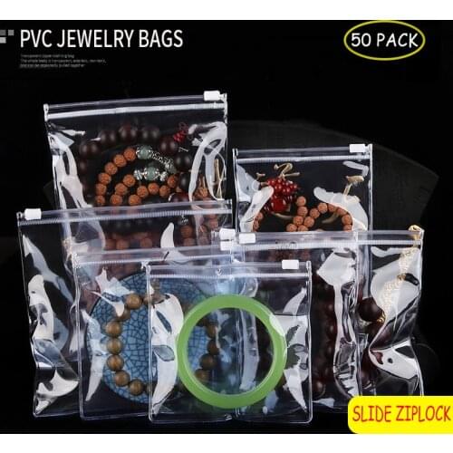 50PCS PVC Jewelry Storage Bags Slide Ziplock Light Blue Luxury Jewel Plastic Zipper Bag Antioxidant Rings Beads Necklace Gem