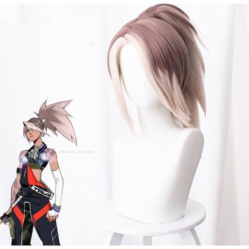League Of Legends Real Damage Akari Gray Brown Gradient Explosion Ponytail Cosplay Wig