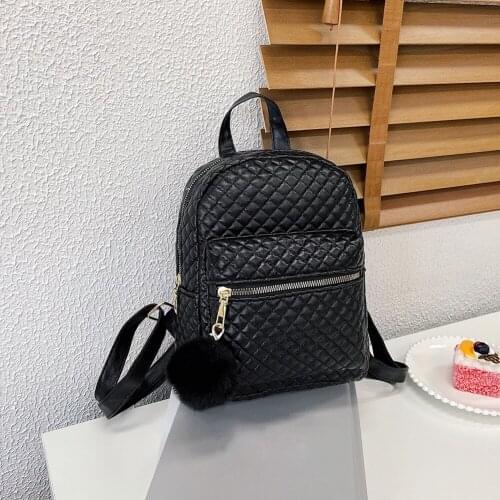 Casual School Style Fashion Lattice Pattern Women Backpack Retro PU Leather Solid Color Ladies Small Handbags Rucksack Knapsacks