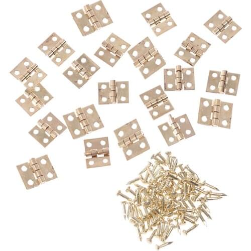 20pcs/lot Hand Tools Hardware Mini Cabinet Drawer Hinge Butt Hinge Copper Gold 4 Small Hinge Hole